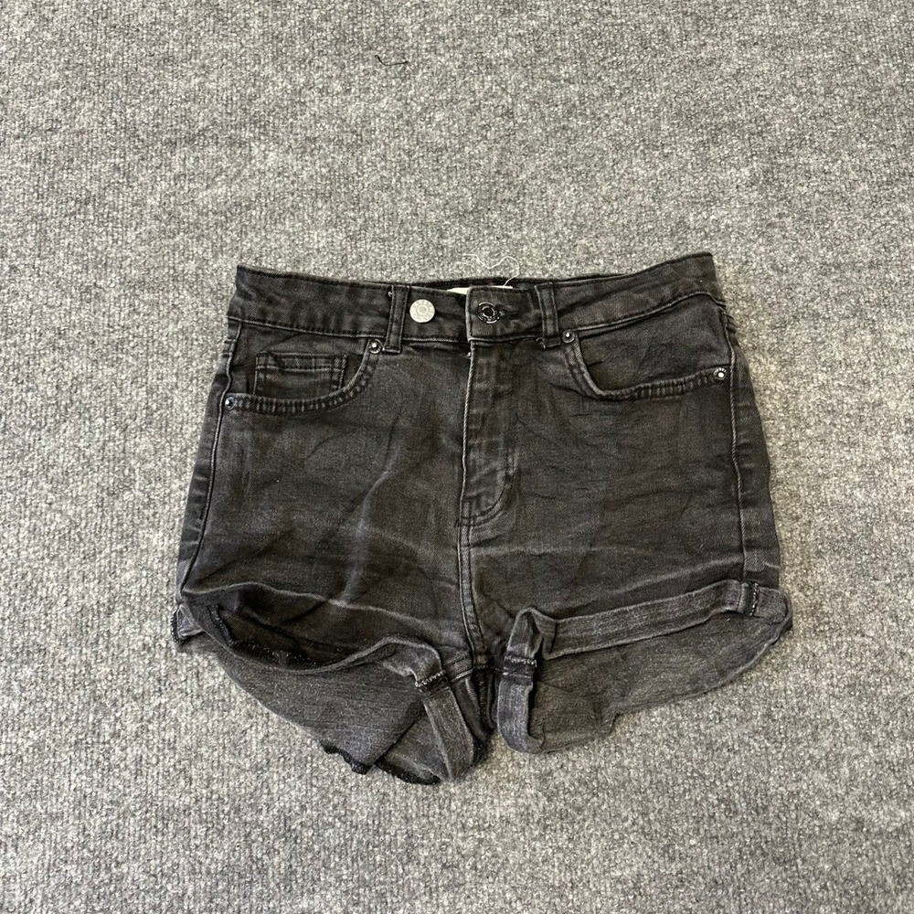 Tally Weijl Denim Shorts Womens Size 36 Black High Waisted Rolled Cuff Slim Fit